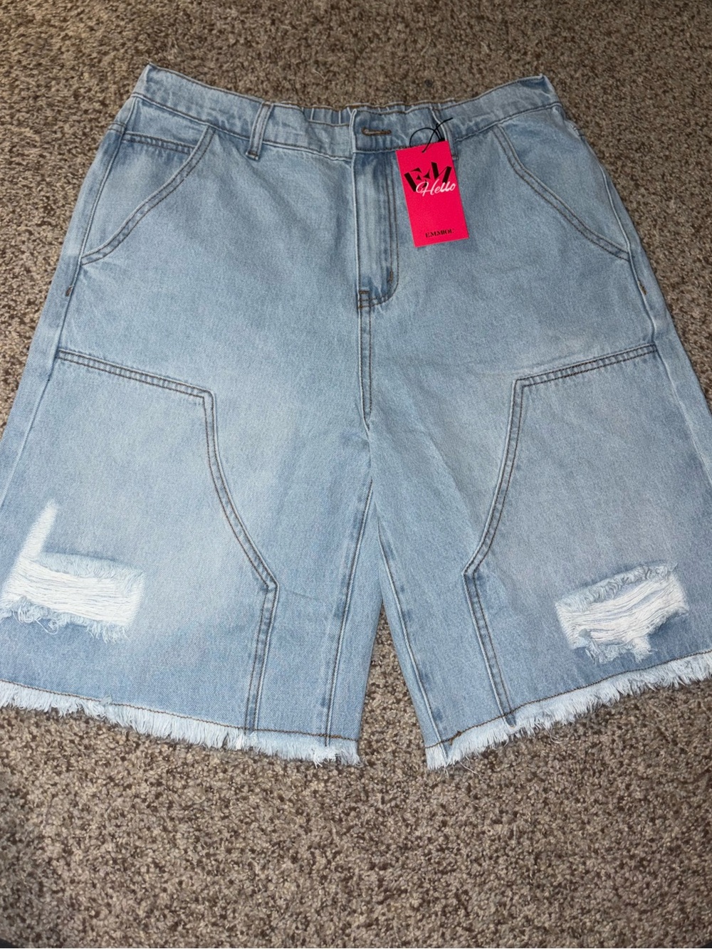New Mens Y2K Carpenter Baggy Jean Shorts, Ripped Jorts Wide Leg Medium